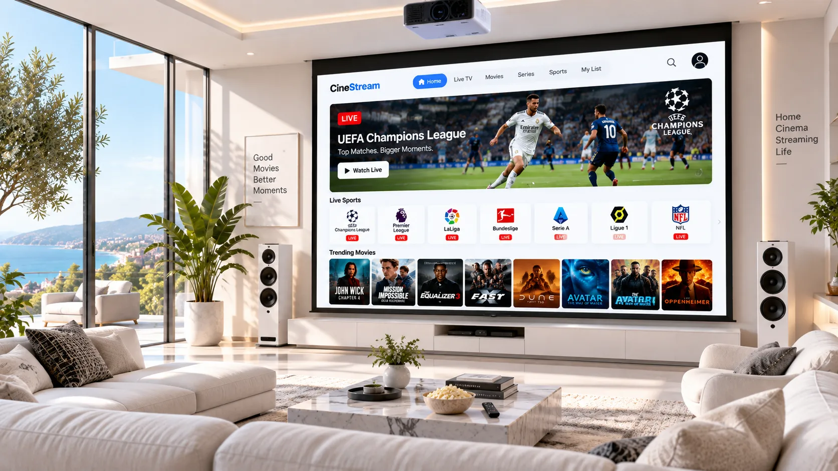 TiviMate-Einstellungsmenü auf einem Android TV mit geöffnetem Playlist- und EPG-Konfigurationsdialog